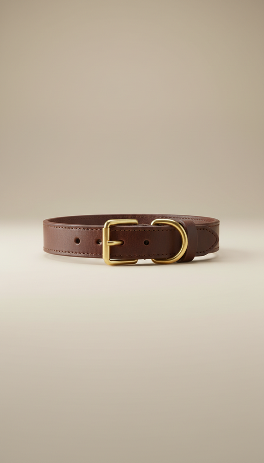 Espresso Leather Dog Collar with Brass