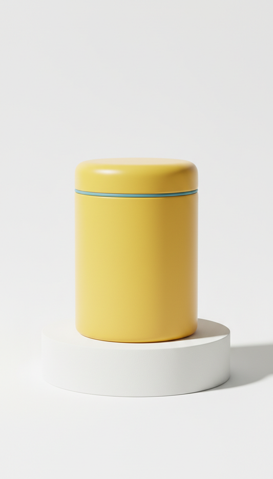 Stainless steel treat canister in sunbeam yellow